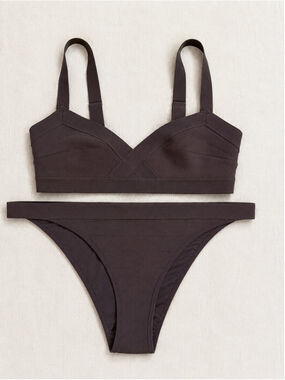 H&M Chocolate Brown Bikini Set NWOT Size 12 Textured Stripe Swimwear
